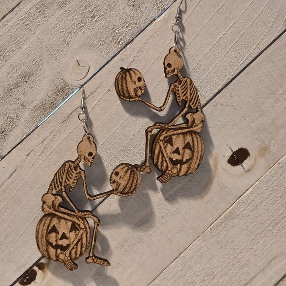Laser Cut Skeleton Earrings - Picture 2 of 4
